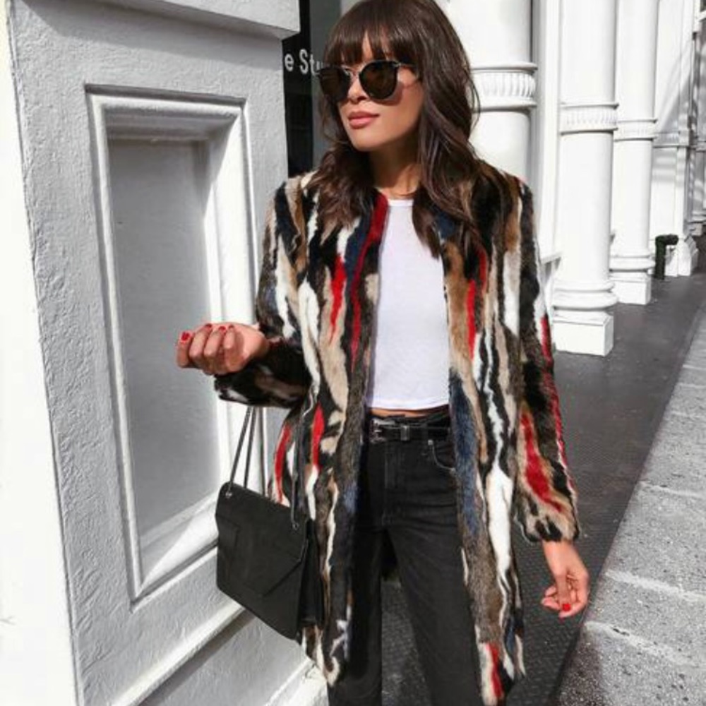 Zara multi colored faux fur jacket